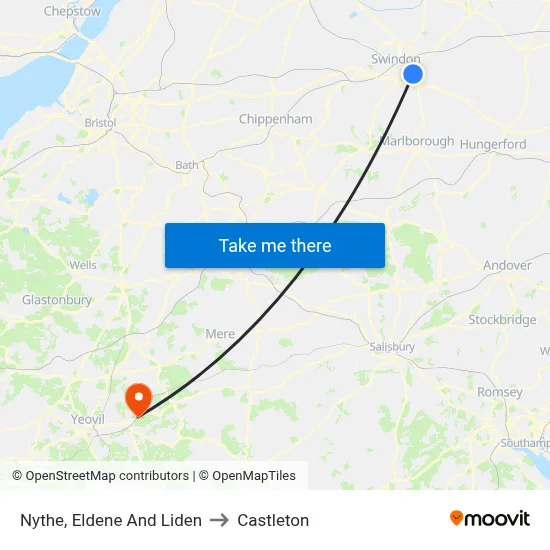 Nythe, Eldene And Liden to Castleton map
