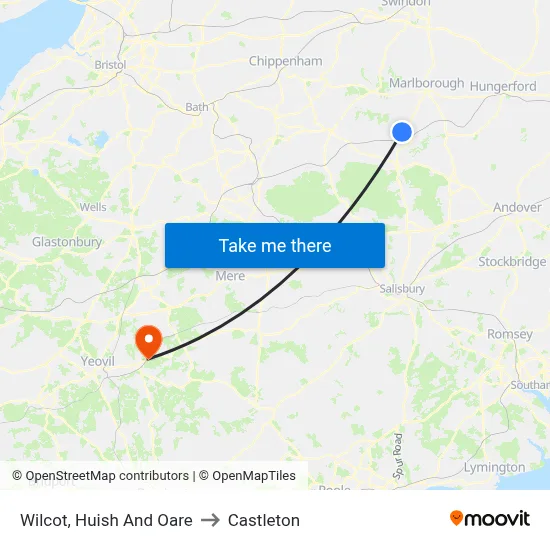 Wilcot, Huish And Oare to Castleton map
