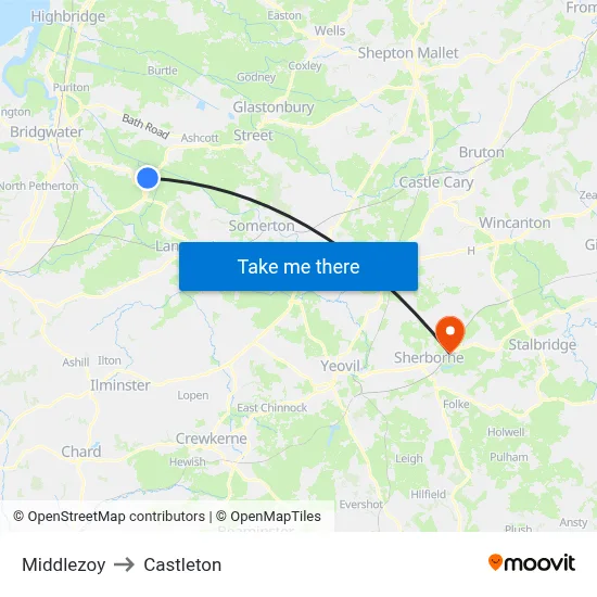 Middlezoy to Castleton map