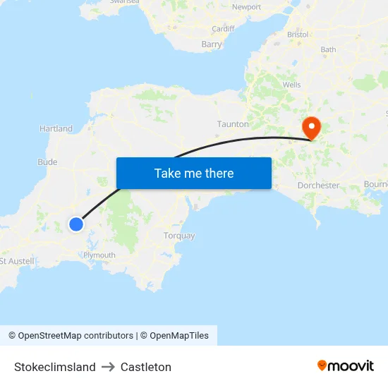 Stokeclimsland to Castleton map
