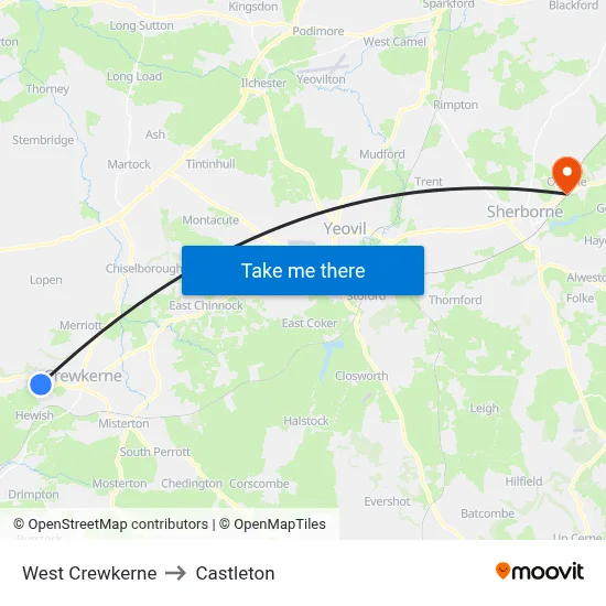 West Crewkerne to Castleton map