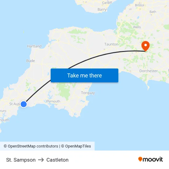 St. Sampson to Castleton map