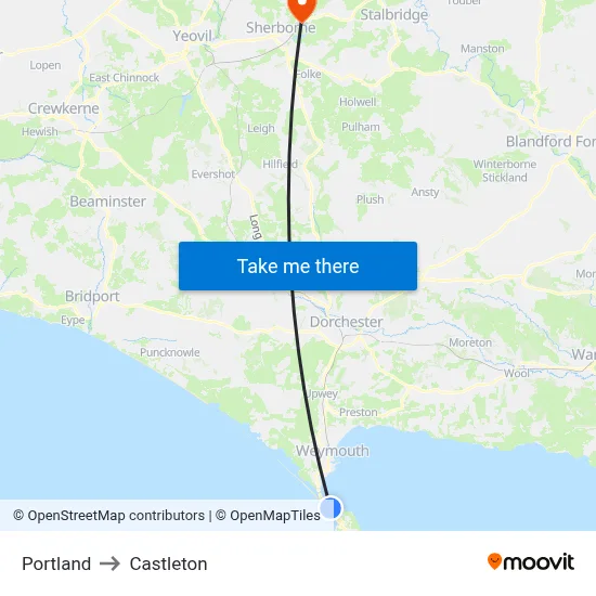 Portland to Castleton map