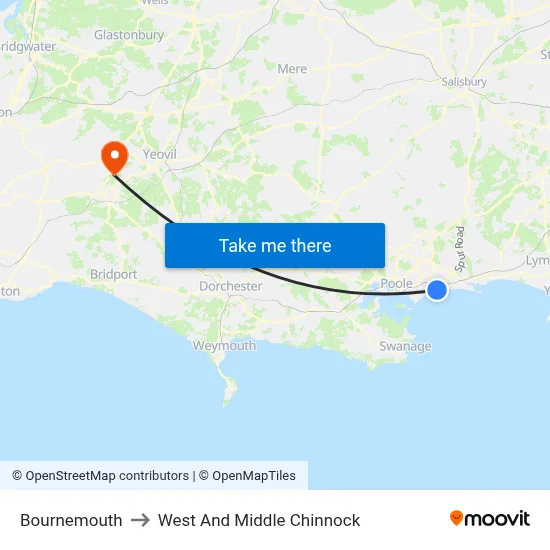 Bournemouth to West And Middle Chinnock map