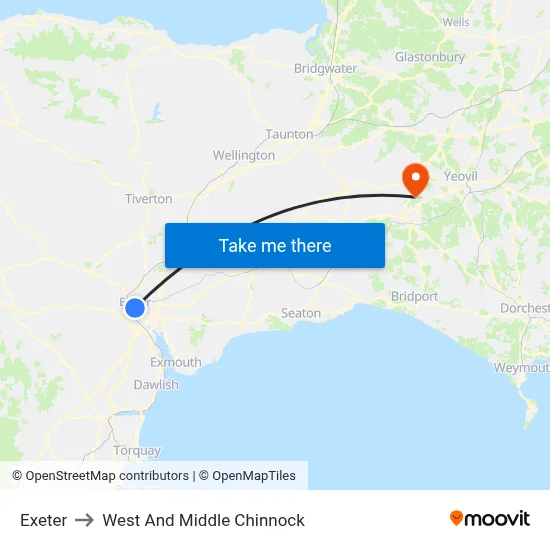 Exeter to West And Middle Chinnock map