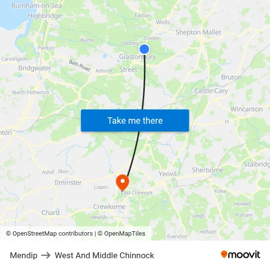 Mendip to West And Middle Chinnock map