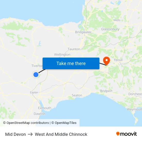 Mid Devon to West And Middle Chinnock map