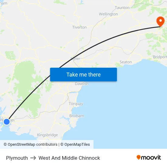 Plymouth to West And Middle Chinnock map