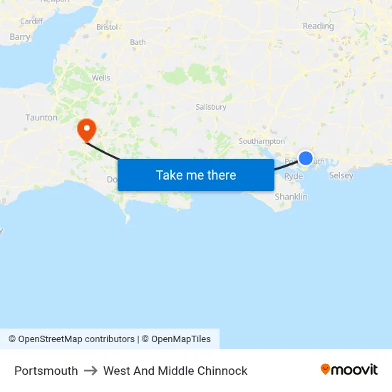 Portsmouth to West And Middle Chinnock map