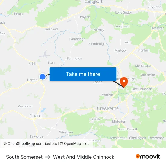 South Somerset to West And Middle Chinnock map