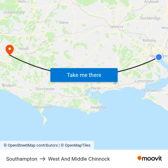 Southampton to West And Middle Chinnock map