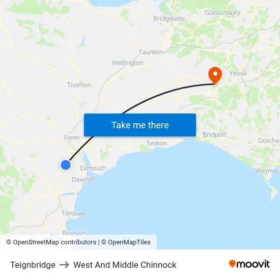 Teignbridge to West And Middle Chinnock map