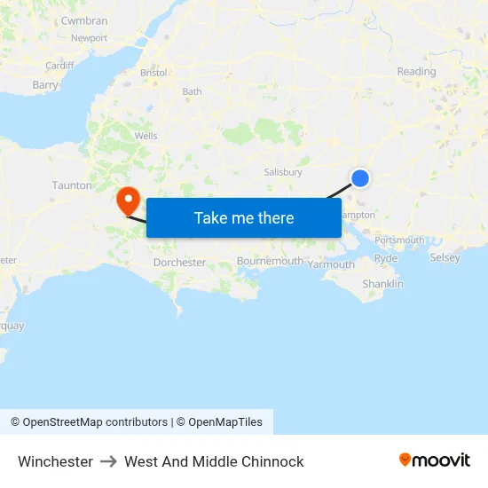 Winchester to West And Middle Chinnock map