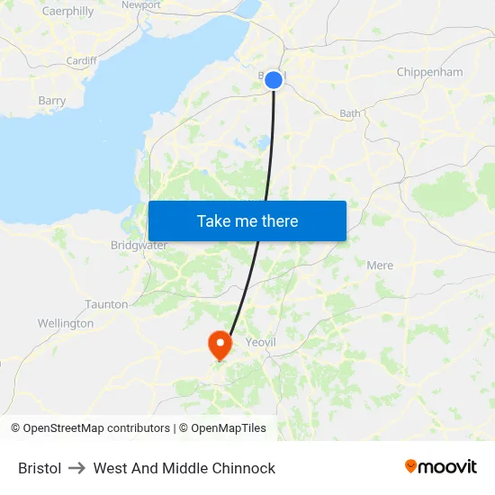 Bristol to West And Middle Chinnock map