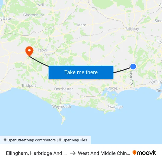 Ellingham, Harbridge And Ibsley to West And Middle Chinnock map