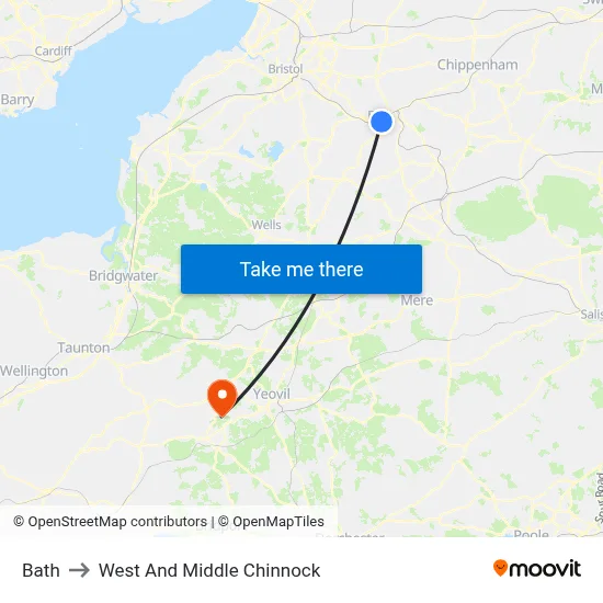 Bath to West And Middle Chinnock map
