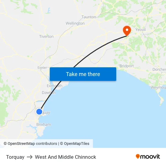 Torquay to West And Middle Chinnock map