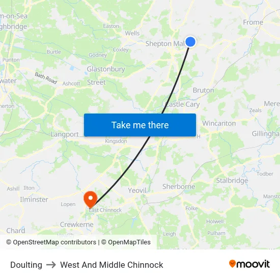 Doulting to West And Middle Chinnock map