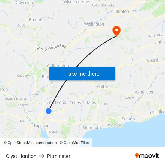 Clyst Honiton to Pitminster map