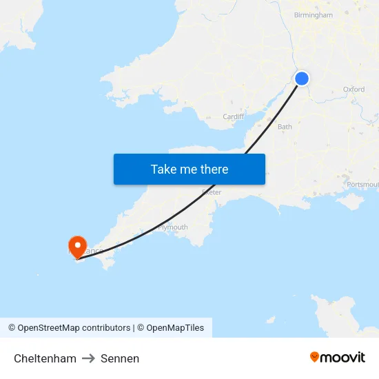 Cheltenham to Sennen map