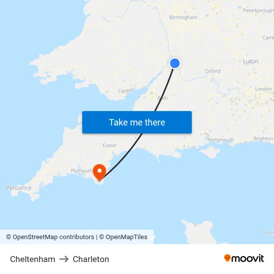 Cheltenham to Charleton map