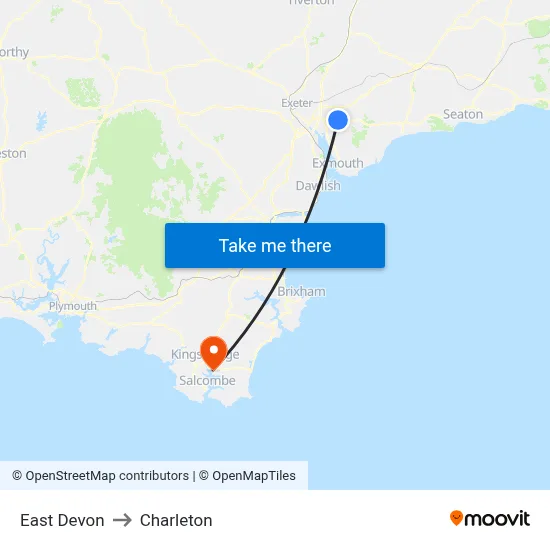 East Devon to Charleton map