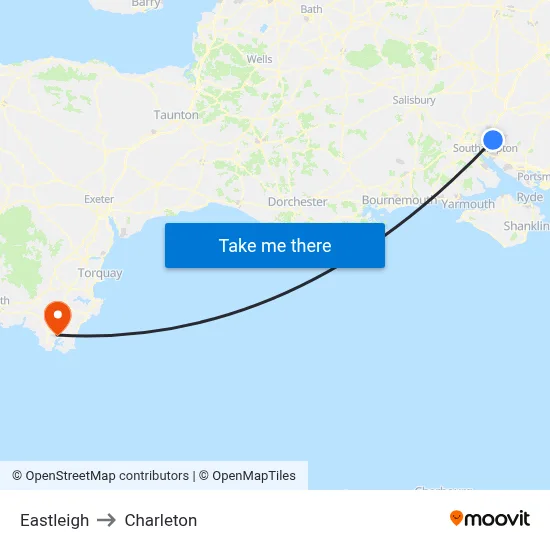 Eastleigh to Charleton map