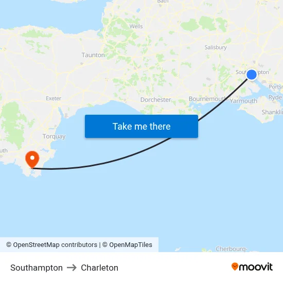 Southampton to Charleton map