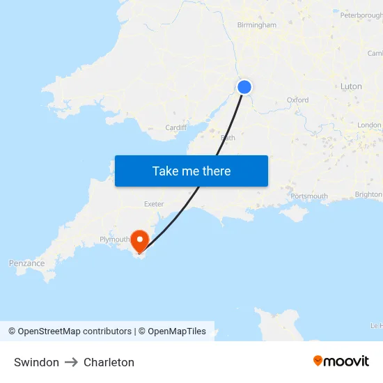 Swindon to Charleton map