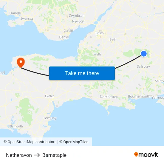 Netheravon to Barnstaple map