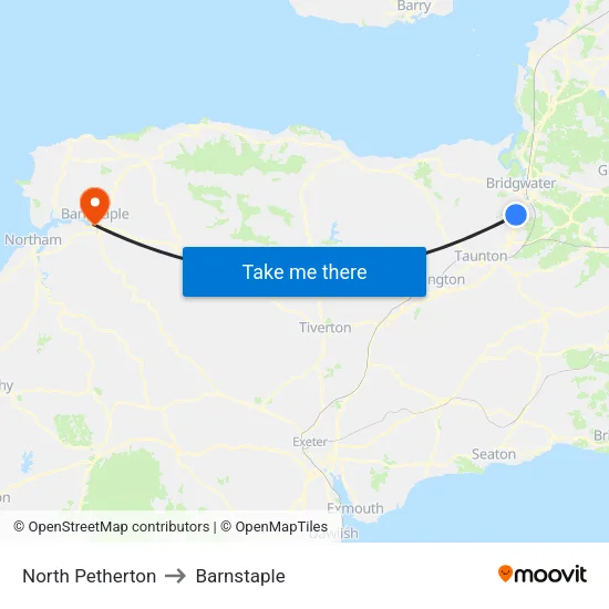 North Petherton to Barnstaple map