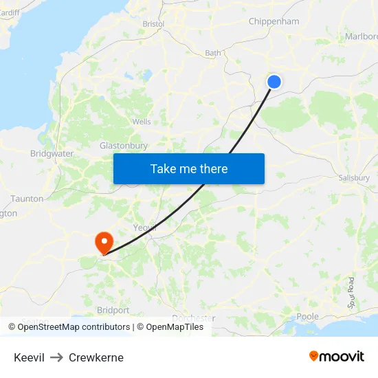 Keevil to Crewkerne map