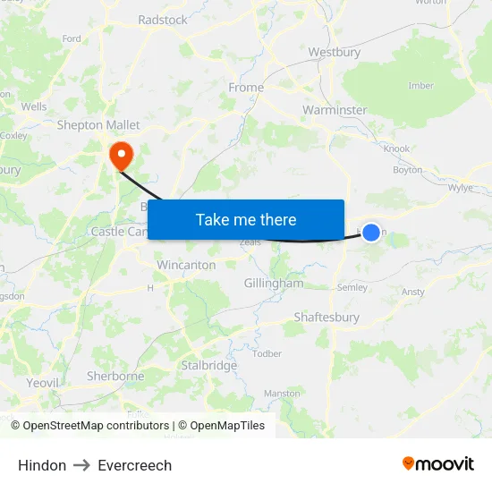 Hindon to Evercreech map