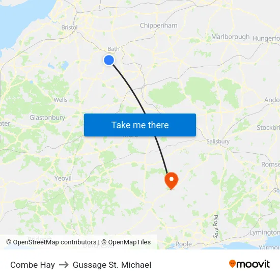 Combe Hay to Gussage St. Michael map