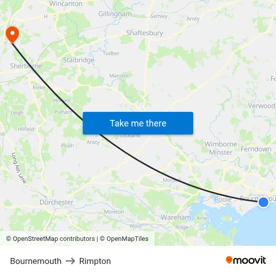 Bournemouth to Rimpton map