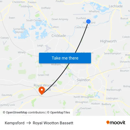 Kempsford to Royal Wootton Bassett map