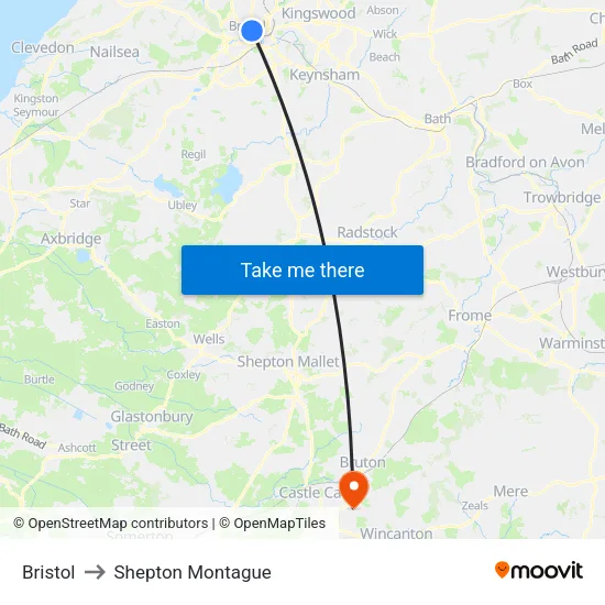 Bristol to Shepton Montague map