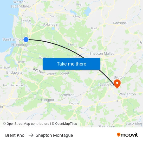 Brent Knoll to Shepton Montague map