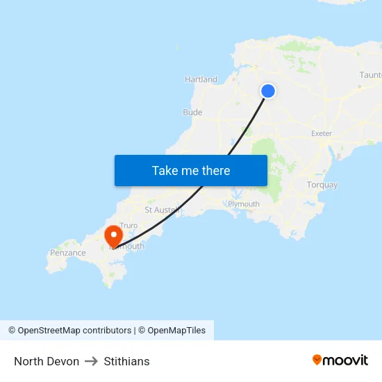 North Devon to Stithians map