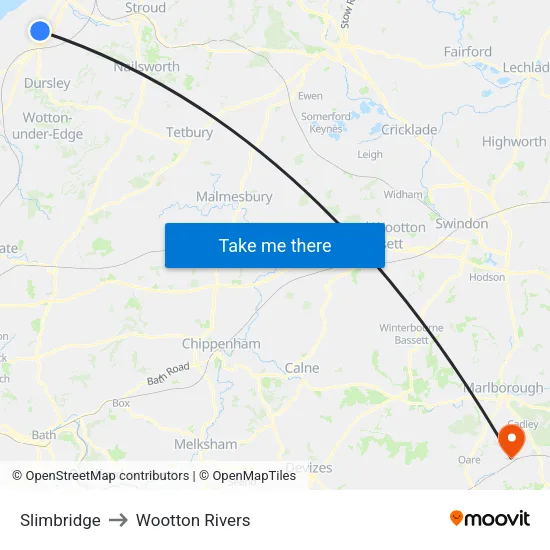 Slimbridge to Wootton Rivers map