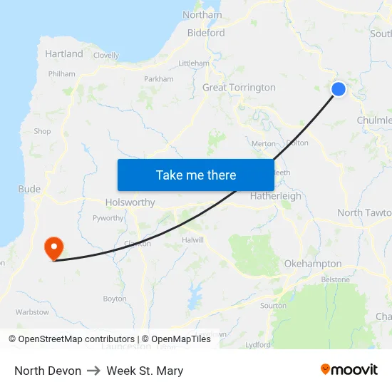 North Devon to Week St. Mary map