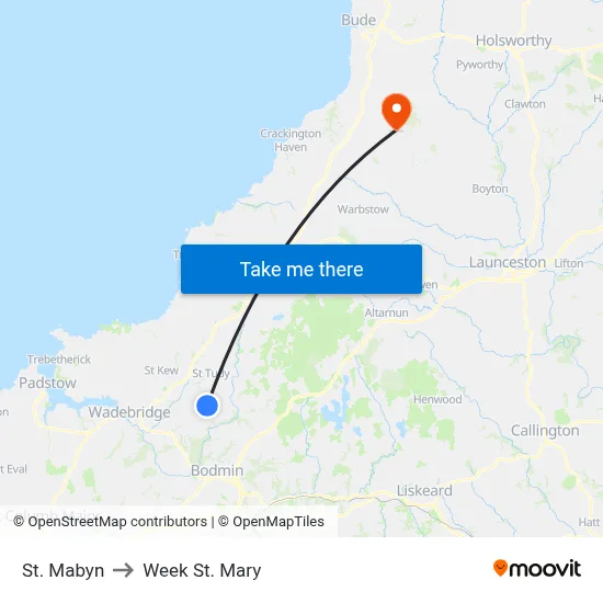 St. Mabyn to Week St. Mary map