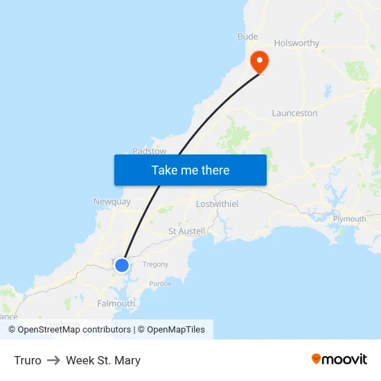 Truro to Week St. Mary map