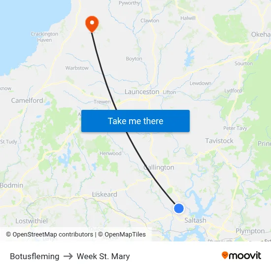 Botusfleming to Week St. Mary map