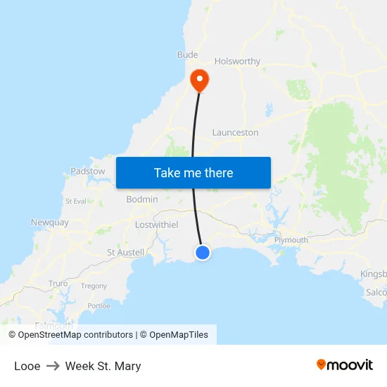 Looe to Week St. Mary map