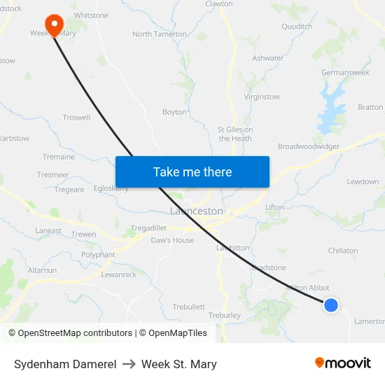 Sydenham Damerel to Week St. Mary map