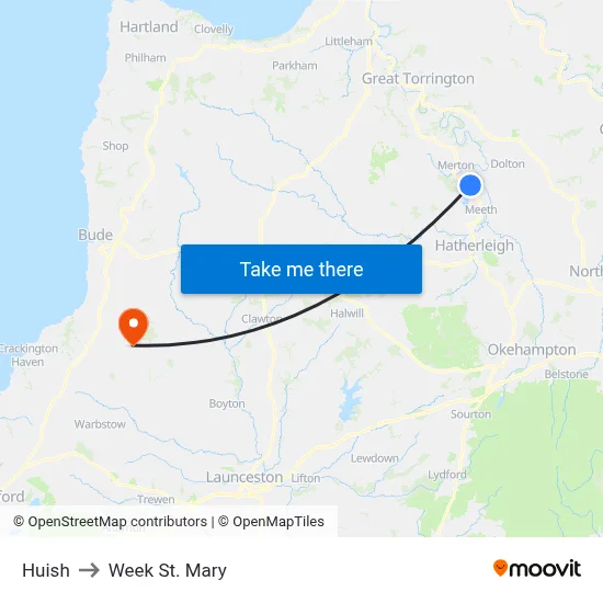 Huish to Week St. Mary map