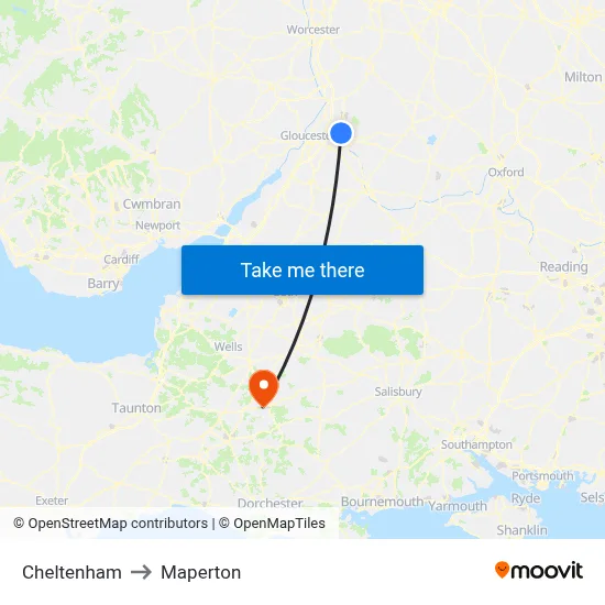 Cheltenham to Maperton map
