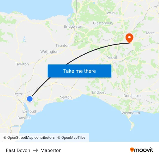 East Devon to Maperton map