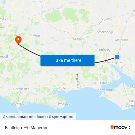 Eastleigh to Maperton map